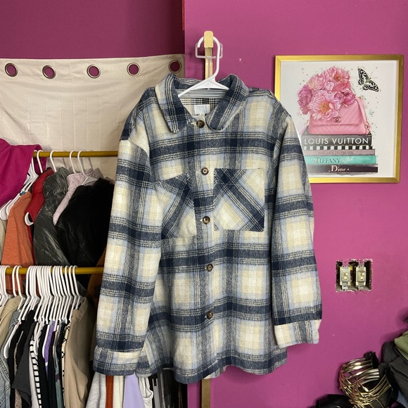 Time and Tru Jackets & Blazers - Time and Tru Blue and Cream Plaid Shirt